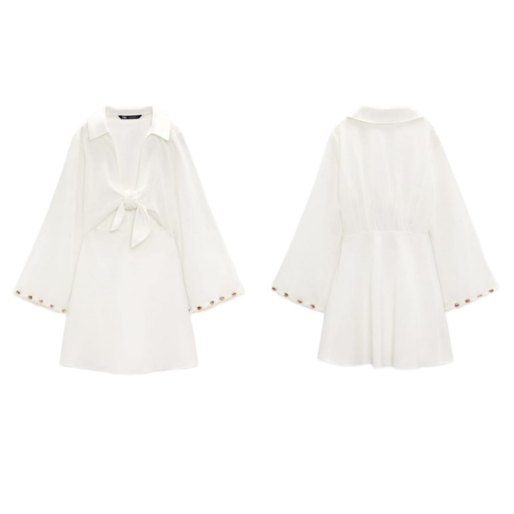 COPY - ZARA LINEN BLEND KNOTTED SEASHELL DRESS ECRU | 7809/356 SIZE S - Picture 3 of 5